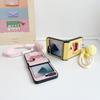 For Samsung Galaxy Z Flip7 FE 5G/Z Flip6 5G Case Cute Dog Hinge Protection Litchi Texture Phone Cover with Wrist Strap
