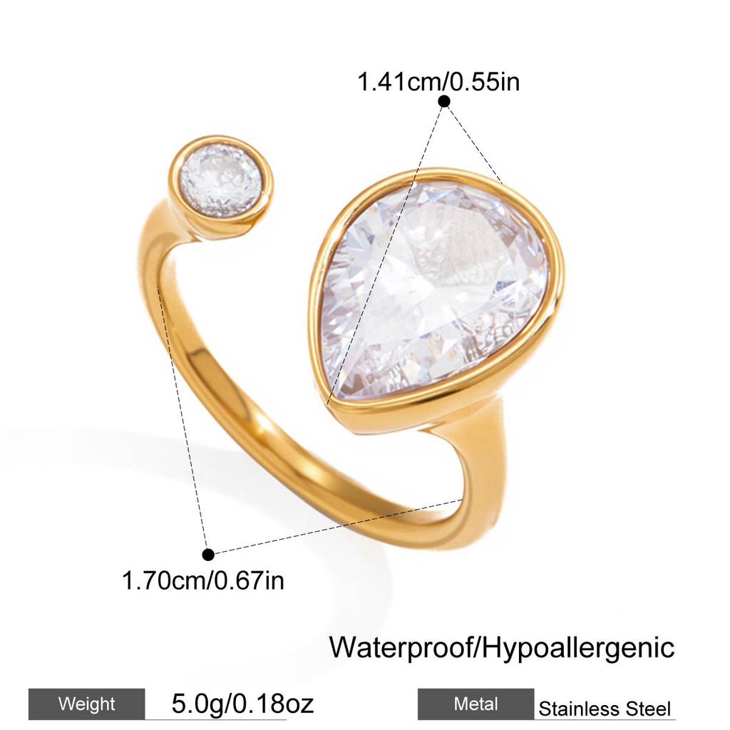 Yori Fashion Shiny Cubic Zirconia Ring 18K PVD Plated Stainless Steel Temperament Popular Waterproof Jewelry Gift Accessories