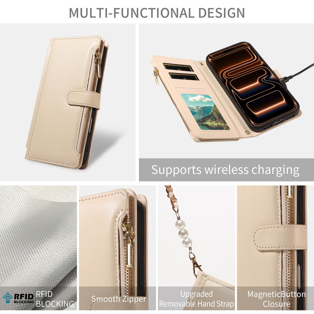 Чехол-кошелек из искусственной кожи для Samsung S26 S25 S24 23 S22 S21 S20 Plus FE Ultra Edge с магнитной кнопкой-застежкой, на молнии и RFID