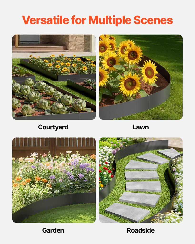 VEVOR Steel Landscape Edging, 4 Packs 40 x 12 in Rust-Resistant Metal Landscape Edging, Bendable Garden Edging Border, Heavy Duty Lawn Edging