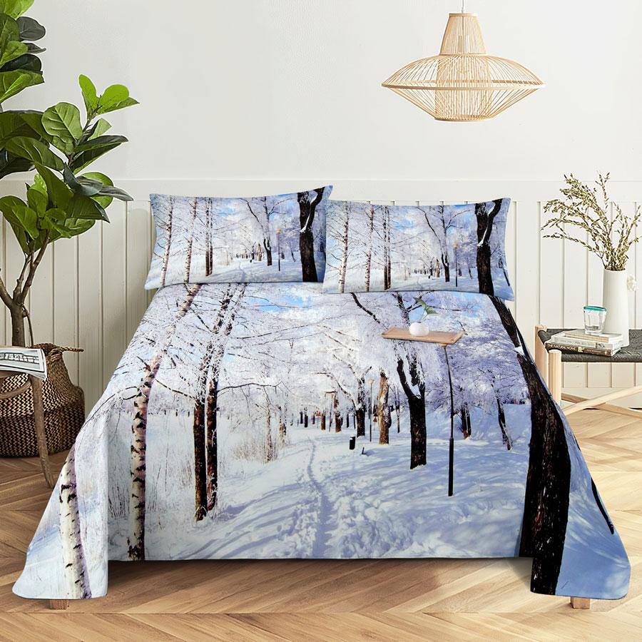 Bed Sheet Pillowcase Bedding Set Linens Cover Senic Queen King Double Size 220x240 Trees for Bedroom Soft Twin Full Single New