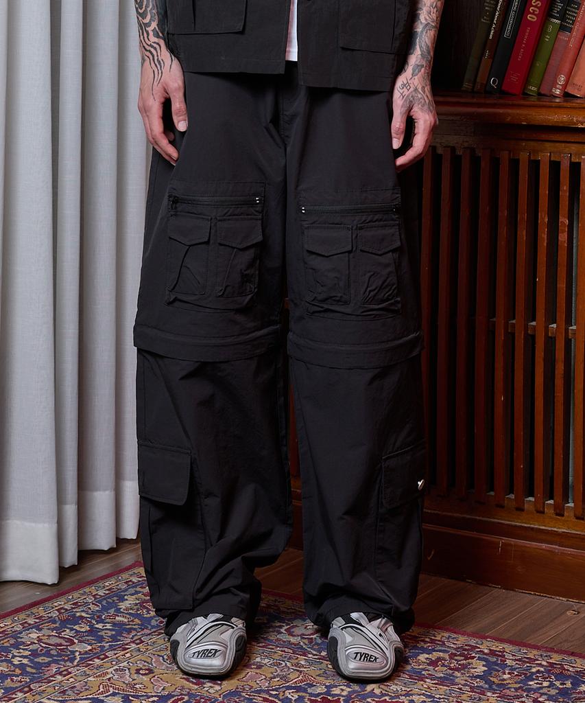HOODHOOD Multi-Pocket Utility Detachable Pants Black
