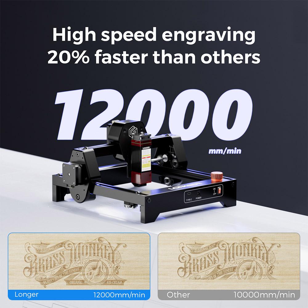 LONGER RAY5 Mini 3.5W Laser Engraver, 0.04mm Precision, 12,000mm/min Speed, for Wood/ Acrylic/ Leather/ Metal, 130*140mm - EU Plug