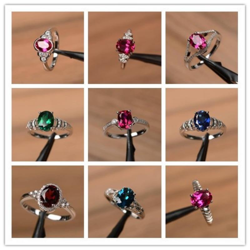 Factory Red Blue Zircon Copper Diamond Ring Popular Engagement Jewelry