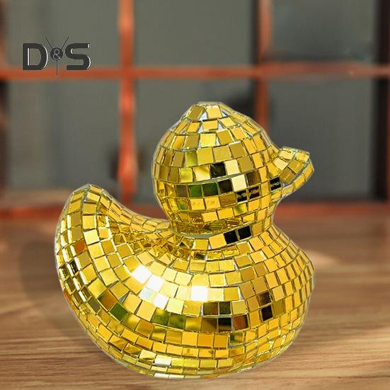 Зеркало Диско Плитка Фигурка Утки Маленькая Утка Статуя Скульптура животного Домашний офис Книжная полка Украшение рабочего стола Орнамент Рождественский подарок