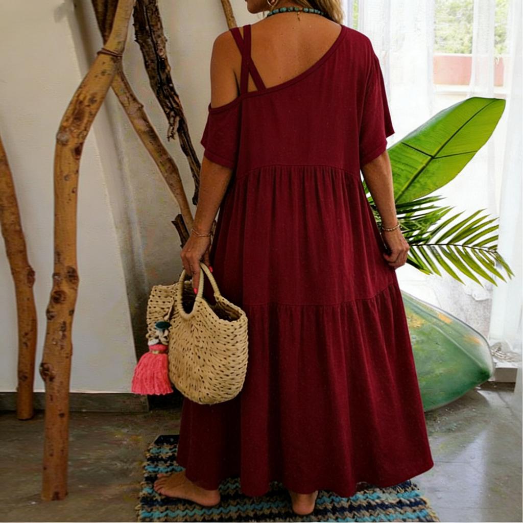 Women's Short-sleeved Long- Loose-fitting Casual Dress