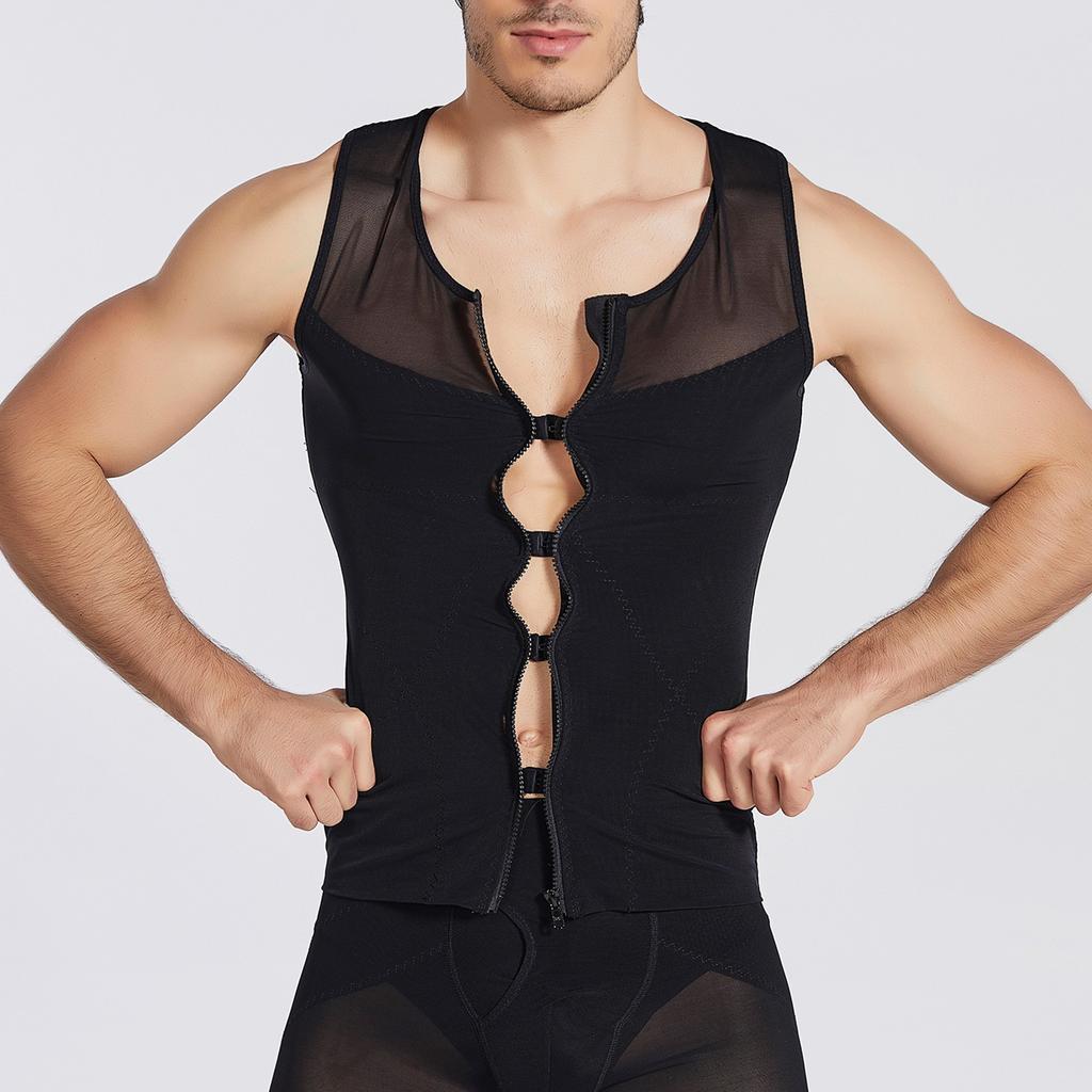 Men's Zippered Body Shaping Vest With Thin Buttons For Adjusting Chest And Abdomen
