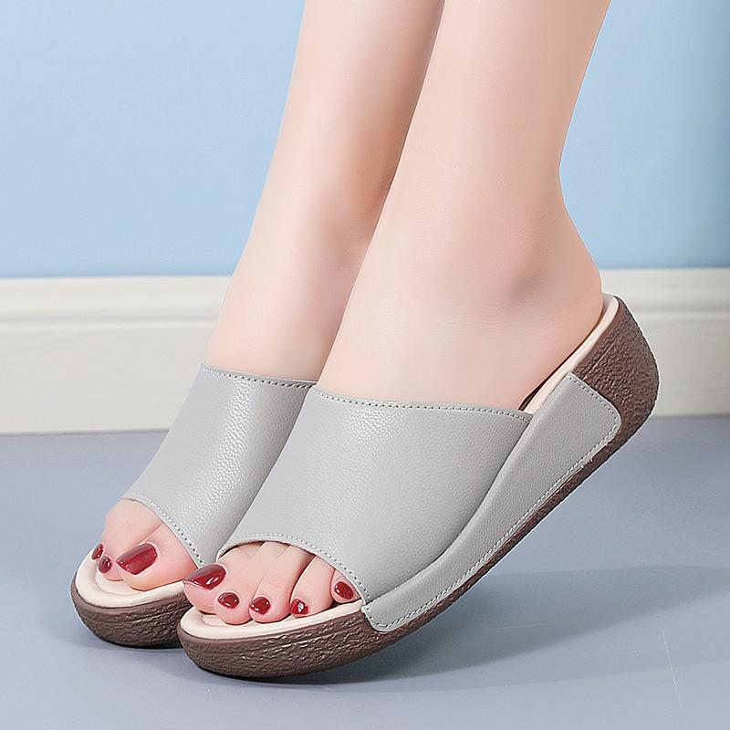 Женские шлепанцы, летние базовые уличные нарядные шлепанцы с открытым носком, повседневные тапочки на платформе с толстой подошвой, большие размеры