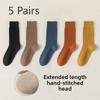 5 пар женских осенних носков Plus Long с защитой от скатывания и косточек из хлопка без косточек, удобных, высококачественных, средней длины