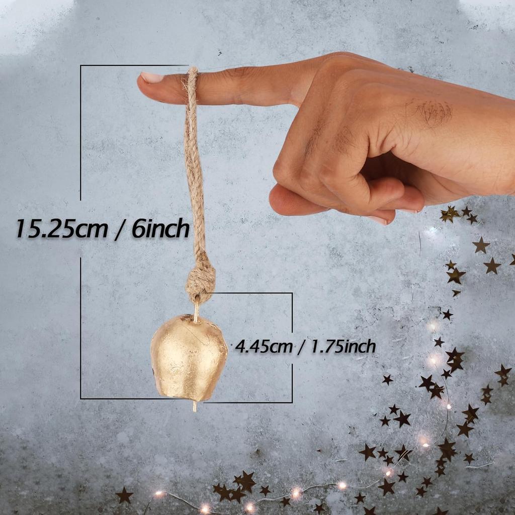 Handmade Decorative Bells Set of 5 Recycled Metal Gold Shabby Chic Cow Bells for Tree Crafting Garden Porch Wind Chime Making