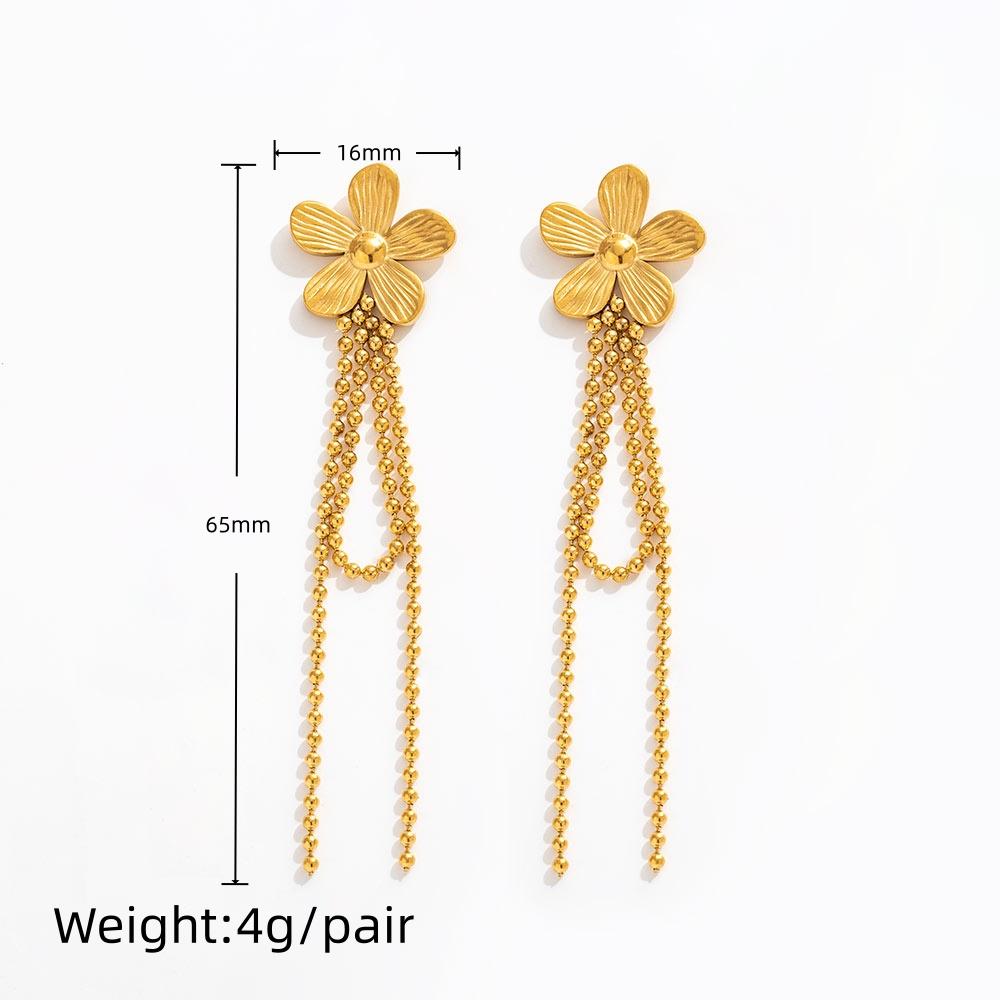Joolim 18K Gold Plated Waterproof Fashion Elegant Sweety Flower Tassel Chain Hoop Earring Stainless Steel Jewelry