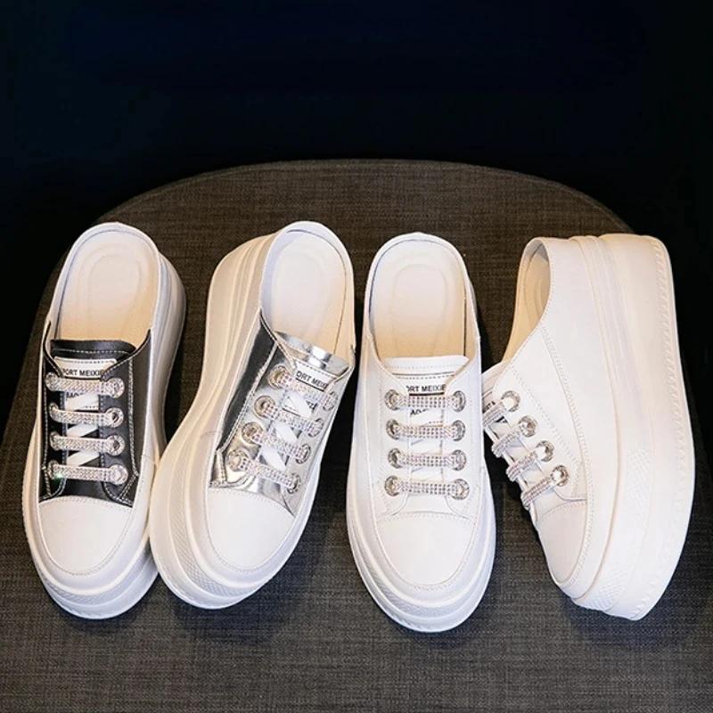 Fashion Genuine Leather Platform Wedge Slippers Chunky Sneaker Women Shoes Heel Women Summer Moccasins Designer Sandals Slides Women