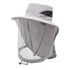 Outdoor Hat with Removable Mosquito Mesh Shawl Design Wide Brim UV Protection Climbing Hat Waterproof Fabric Foldable Hat