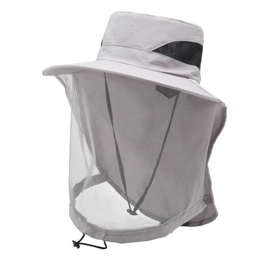Outdoor Hat with Removable Mosquito Mesh Shawl Design Wide Brim UV Protection Climbing Hat Waterproof Fabric Foldable Hat