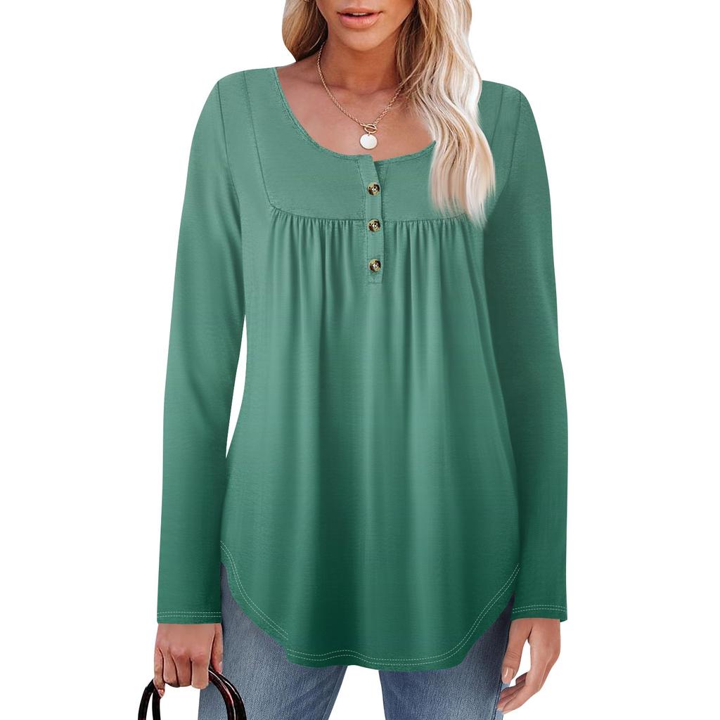 Женская туника с длинным рукавом, свободные топы, повседневные топы оверсайз, плиссированная туника, застегивающаяся на пуговицы, повседневные женские топы с принтом