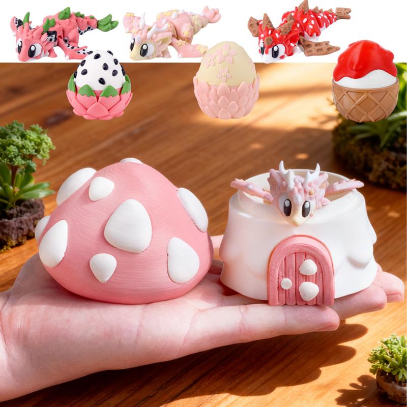 Нетоксичные 3D-печатные милые и забавные ornaments из пластика в виде плода питахайи, дракона и яйца дракона. Настольные украшения, скульптуры. Праздничный подарок.
