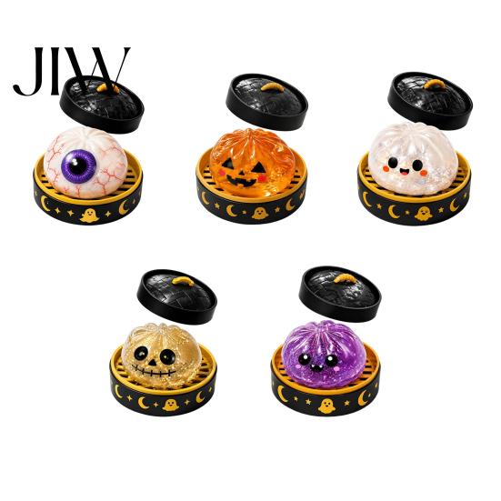 Soft Rebound Fidget Toy 1/5Pcs Halloween Dumpling Squeeze with Steamer, Pumpkin Eyeball Ghost Toys Skull for Relieve Stress, Holiday Party Favors