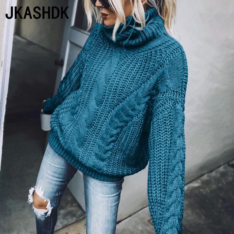 JKASHDK Женская мода повседневная однотонная принтованная осень-зима с длинным рукавом и высоким воротом женская одежда шерстяной трикотаж свитера