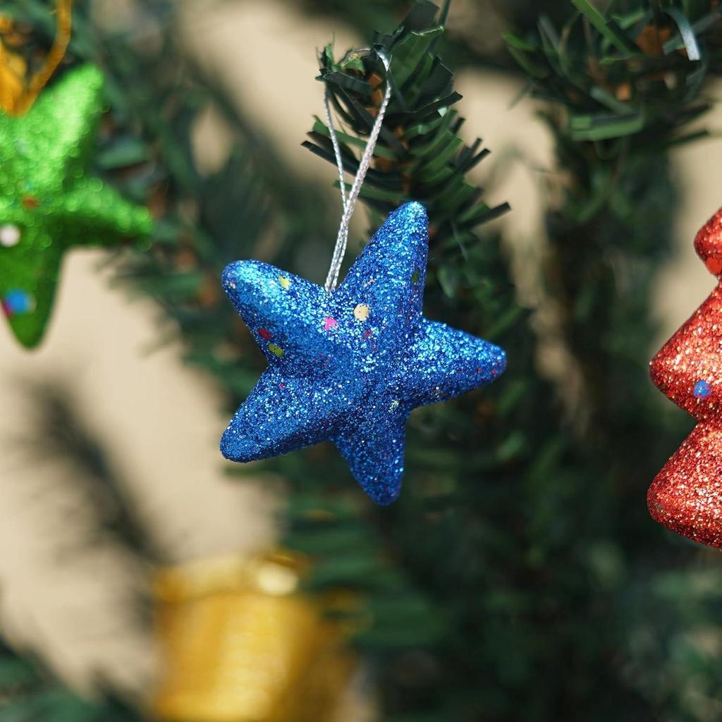 Multicolor Glittering Stars(Set of 6)| for Christmas Tree| Christmas Tree Star | Xmas Stars Hanging Outdoor Indoor Home Office Church