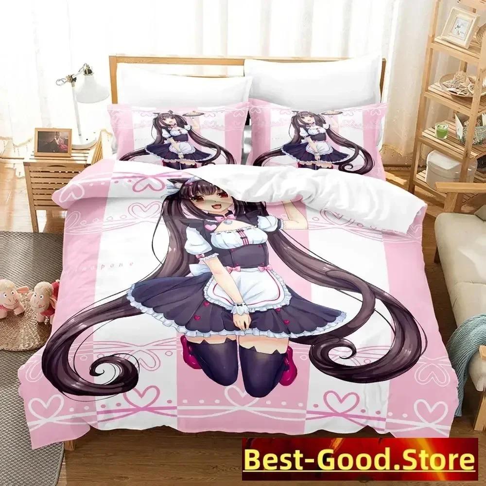 Милый комплект постельного белья Nekopara Пододеяльник Простыня Печатный комплект для кровати Наволочка Кровать Полный Queen King Размер Одеяло Спальня