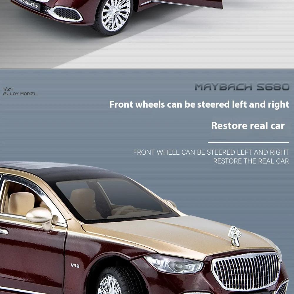 1/24 Benz Maybach S680 Alloy Car Diecast Metal Model Sound & Light Toy Car Central Control Ornaments Collect Kids Toys