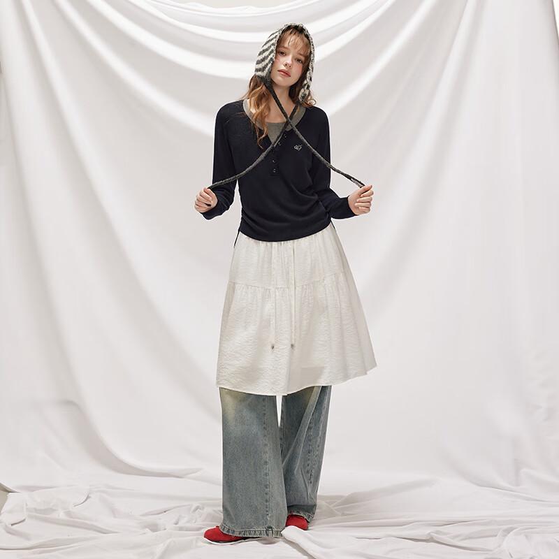 unifree American Retro Faux Two-Piece Color Block Pullover Knitted Sweater