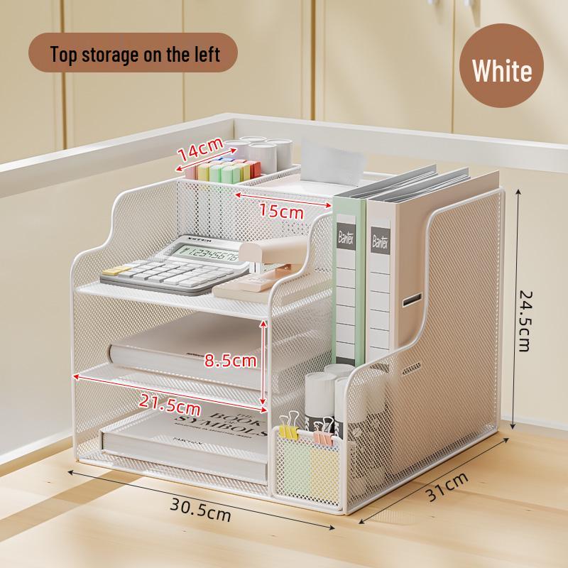 Metal Desktop File Organizer: Office Folder Storage & Bookend Rack
