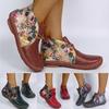 Retro Women Leather Flat Lace-Up Flower Print Short Booties Round Toe Shoes