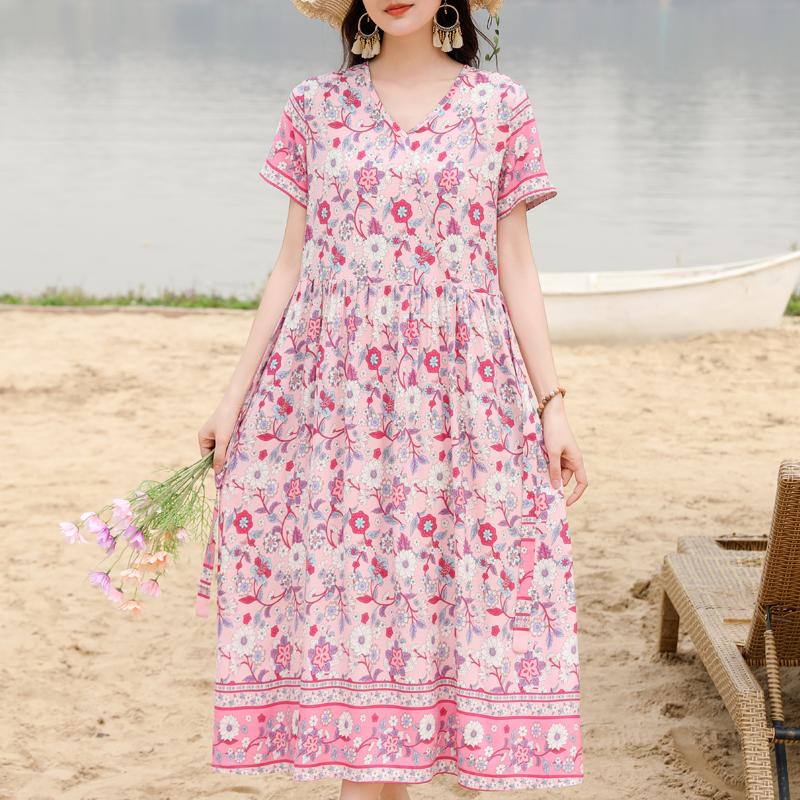 Элегантное женское летнее платье большого размера с коротким рукавом длинное платье женская винтажная одежда