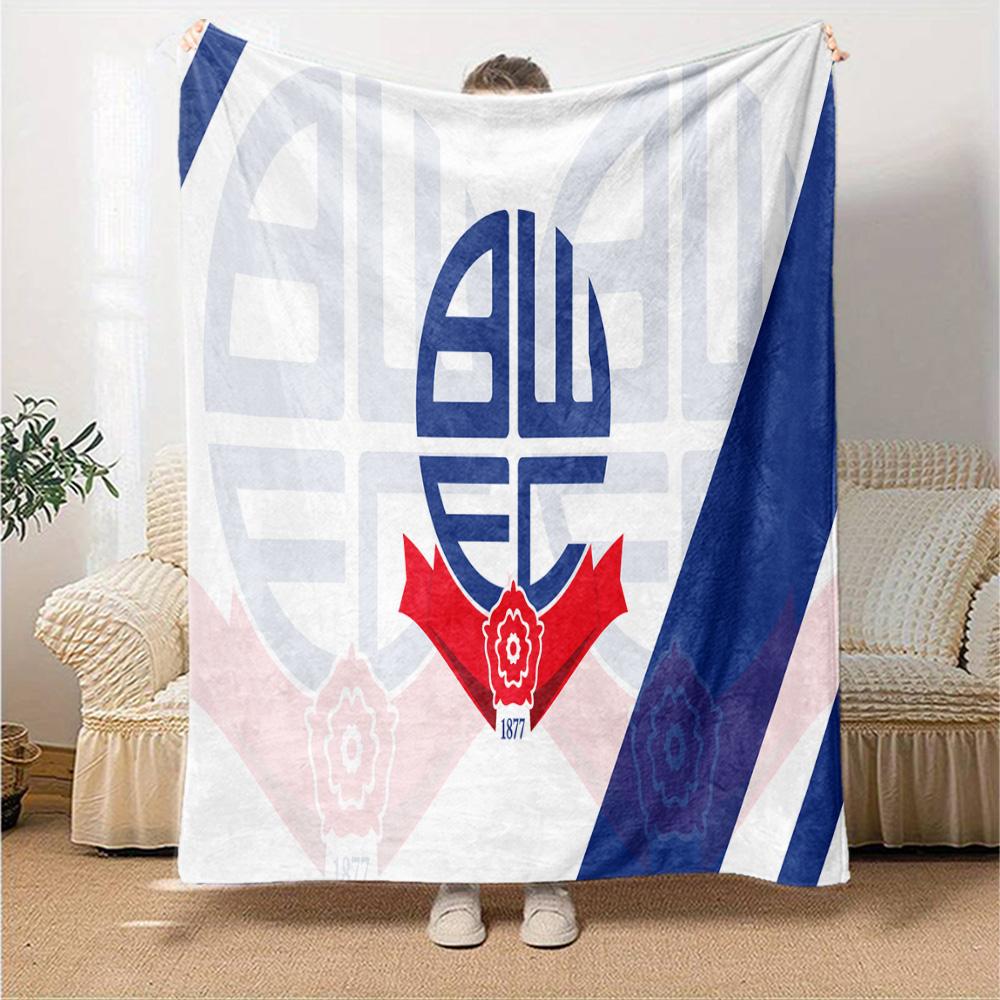 Bolton Wanderers Crest Design Flannel Blanket, Soft Polyester, Modern Design, All-Season for Camping, Travel, Gifts for holidays or birthdays