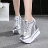NEW Classic Women Mesh Platform Sneakers White Shoes 10CM High Heel Wedges Outdoor Breathable Casual Shoes Autumn Round Toe 2024