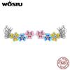 925 Sterling Silver Pink Blue Yellow Insect Butterfly Flowers Stud Earrings For Women Fashion Party Jewelry Gift