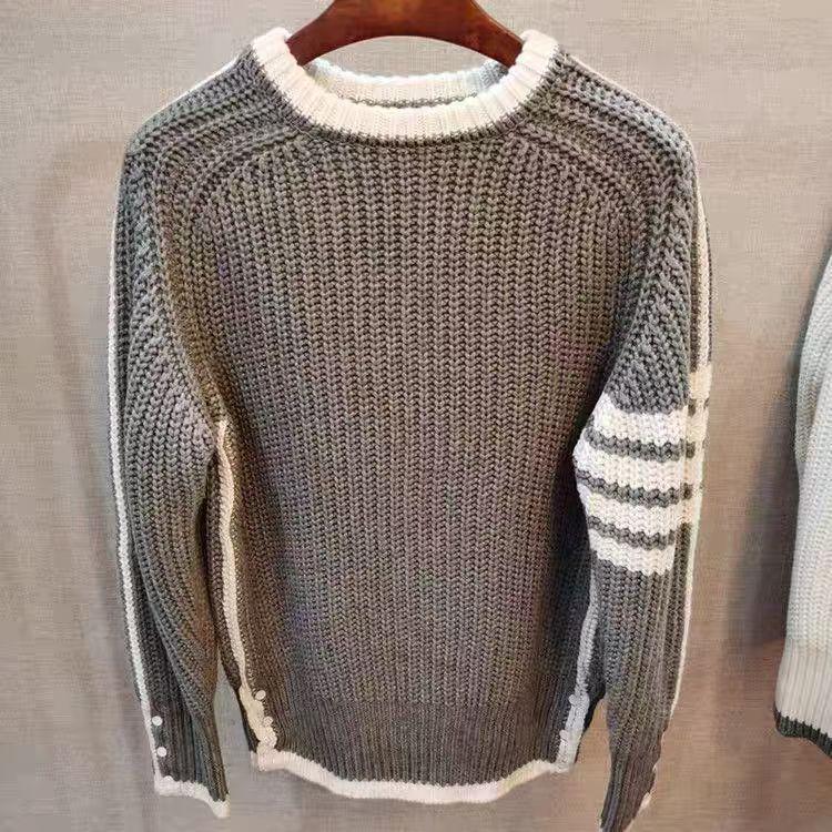 Свитер с круглым вырезом и четырьмя полосками в гонконгском стиле: Модный весенне-осенний универсальный повседневный пуловер-кардиган