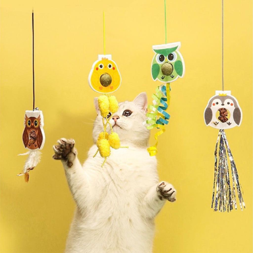 Веревочная игрушка для кошки, подвесная на дверь, перьевая игрушка, эластичная, выдвижная, привлекательная игрушка-дразнилка для кошки, маленький пингвин