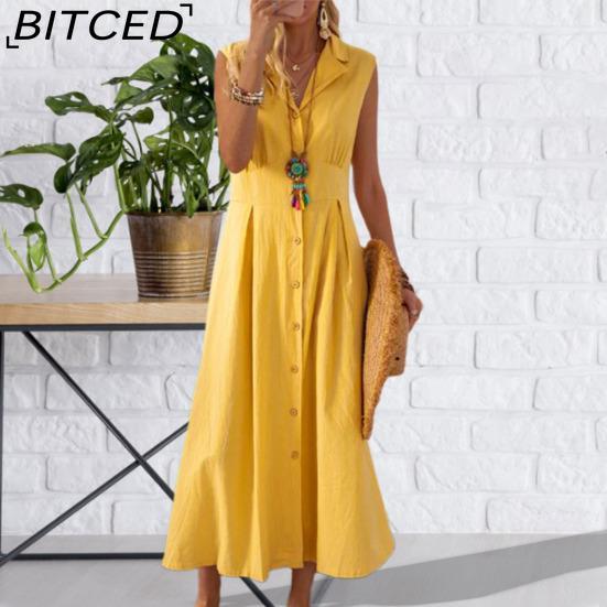 BITCED Платье А-силуэта Элегантное платье Beauty Lady Однобортное длинное платье с большим подолом Однотонное