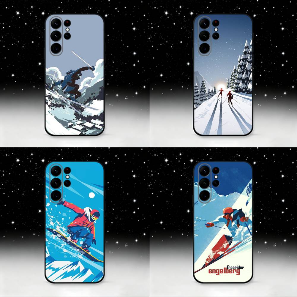 Sport Cartoon Snowboarding Phone Case For Samsung S25,S24,S23,S22,S21,S20,S10,Ultra,Plus,Lite,FE,Soft Silicone Black Cover
