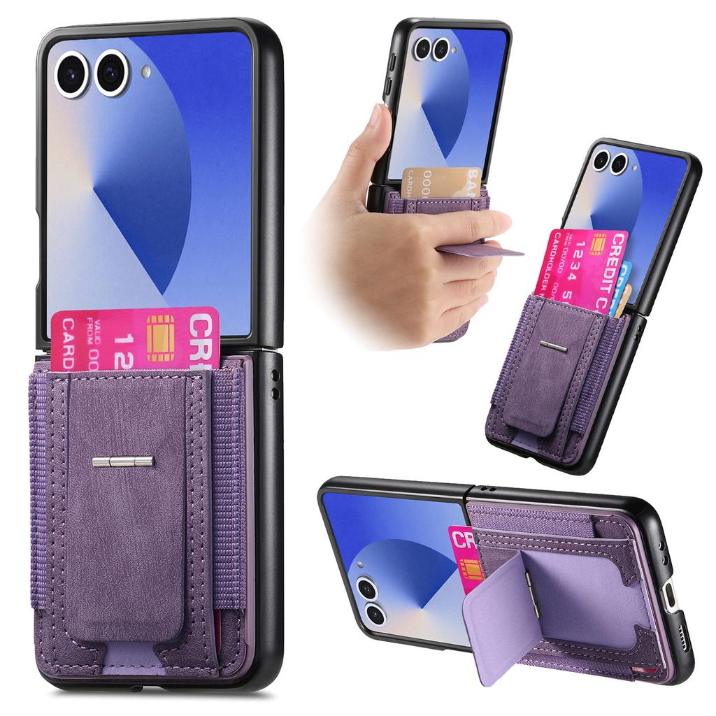 Leather Stand Phone Case for Samsung Galaxy Z Flip 7 fe 6 5 4 Flip6 Flip5 Flip 7 fe Wallet with Card Holder Ring Back Cover