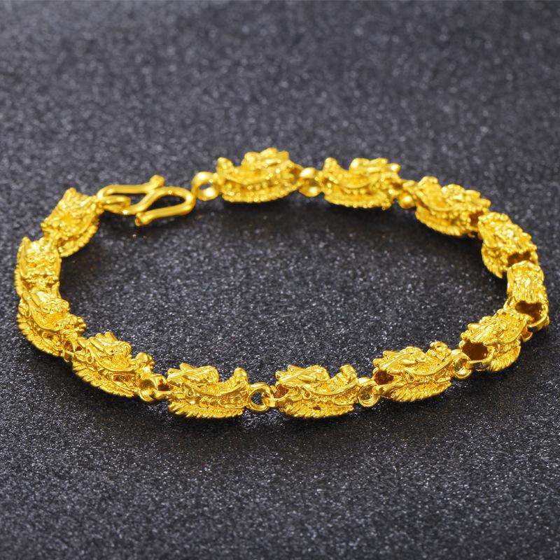Ювелирные изделия золотого цвета Браслет из чистой головы дракона Золотой браслет Браслет с головой дракона