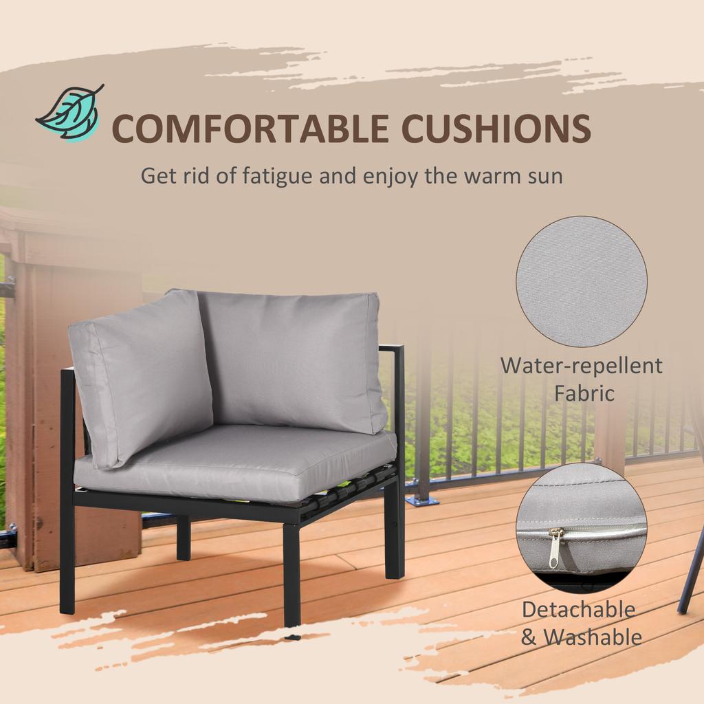 5 Seater Garden Corner Sofa Set, 4 Pieces Metal Garden Furniture Set with Loveseats, Glass Top Coffee Table, Breathable Mesh Pocket