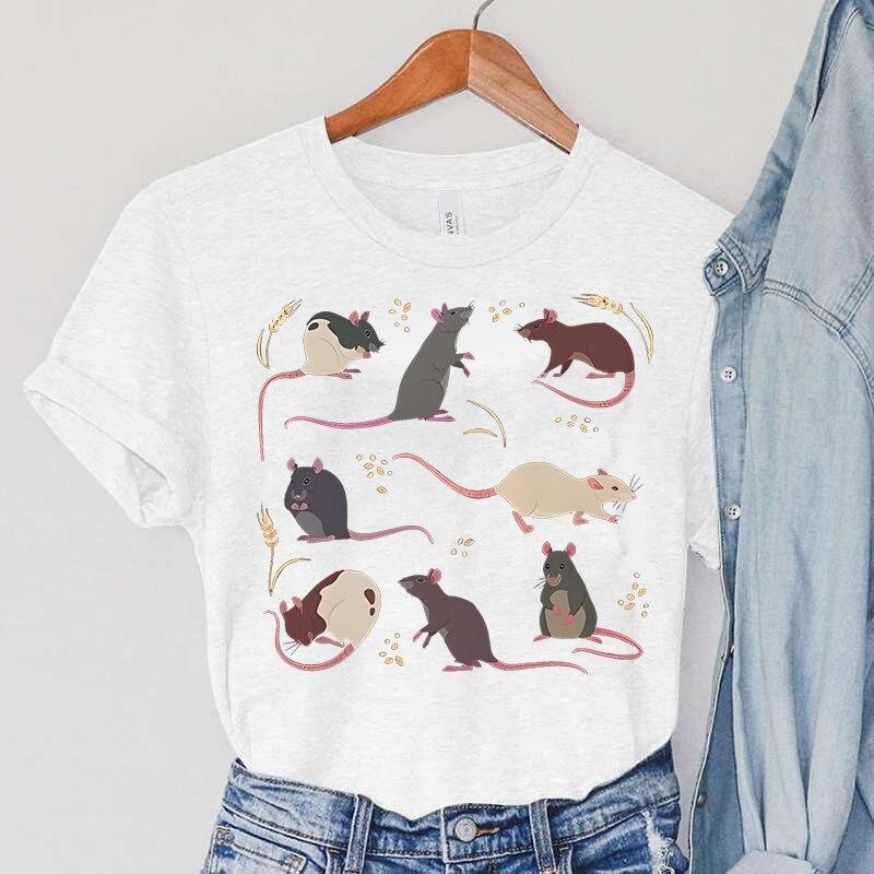 Футболки с изображением крысы, женские топы в стиле Харадзюку с животными, летние повседневные модные футболки, винтажные женские футболки с принтом Paddy, женская одежда с крысой