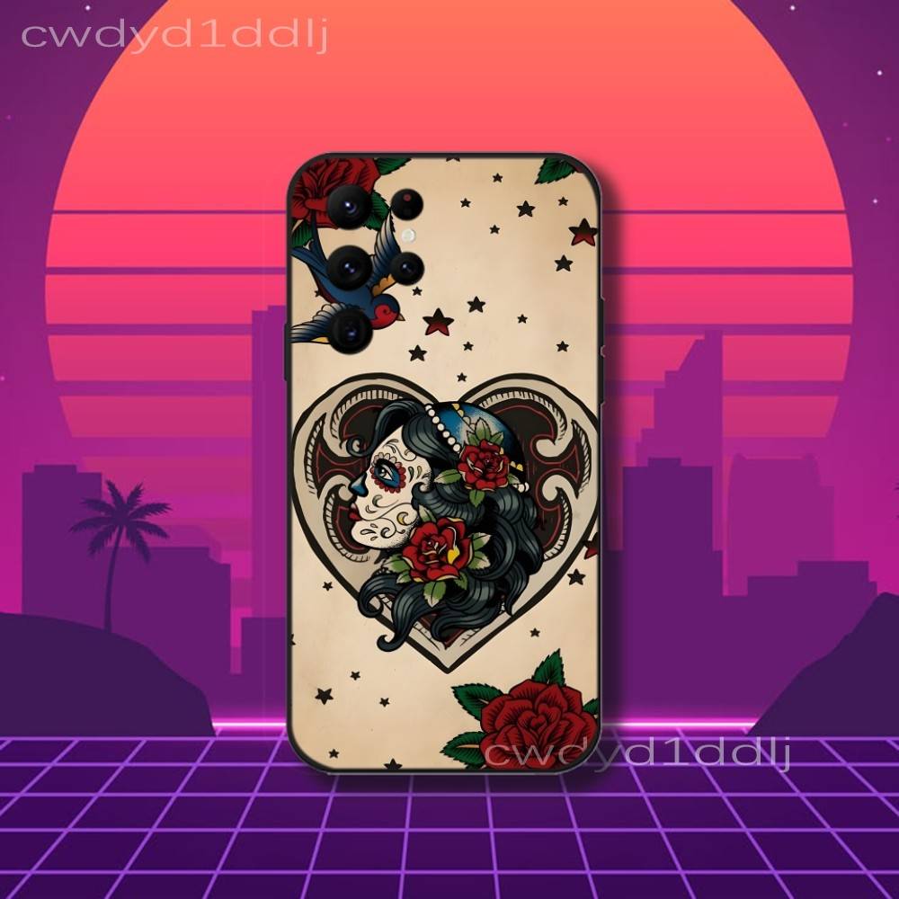 Mexican Catrina Skull Girls Phone Case For Samsung S10,S21,FE,S21 ,S26,S25,S24,S23,Ultra,S9,S22,Plus Black Shockproof Silicone