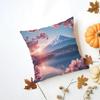 Japanese Cherry Blossom Fuji Mountain Sunset Cushion Cover Washable Linen Pillowcase Soft  for Daily Sofa Bed Home Room Decor