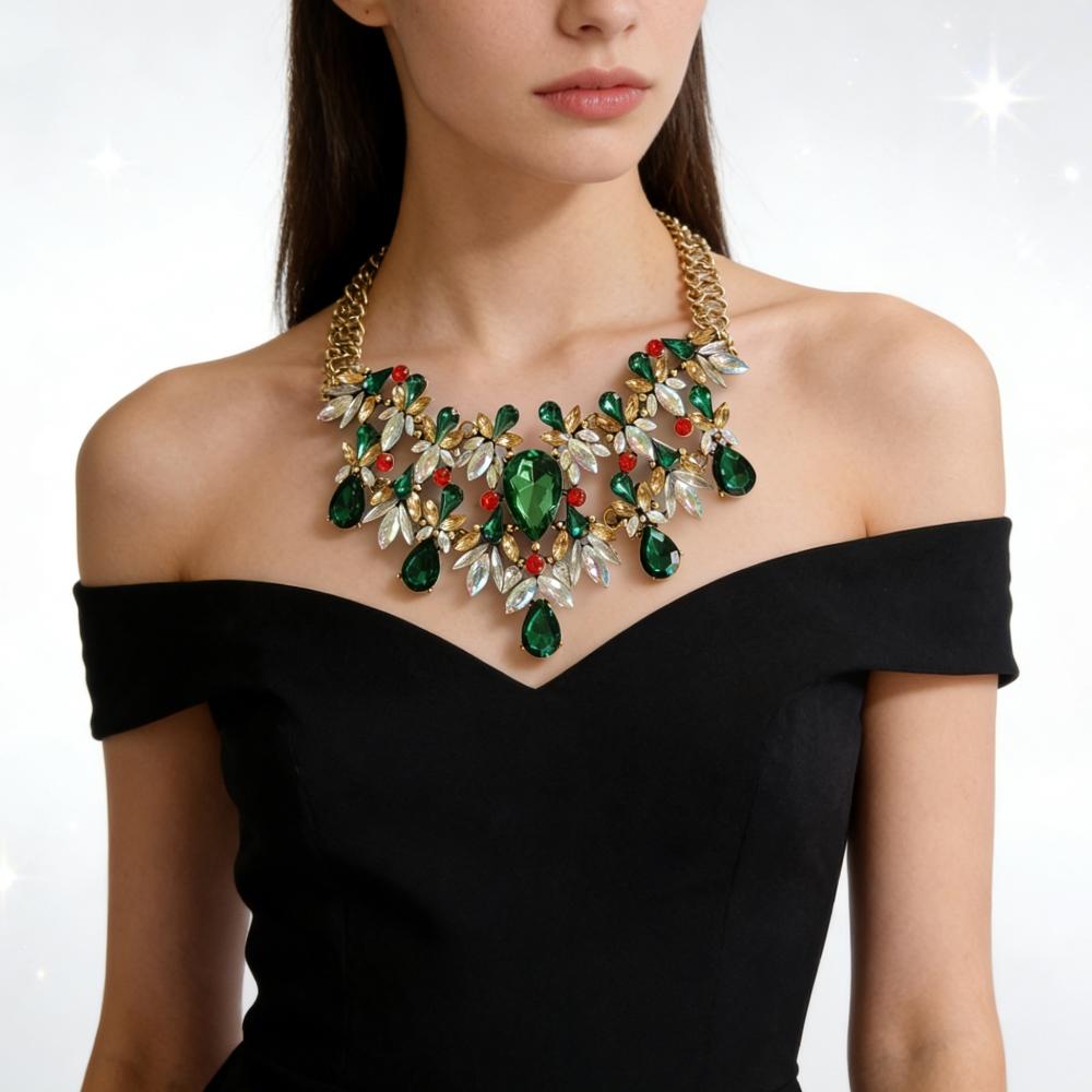 2026 New Fashion Green Clear AB Crystal Rhinestone Choker Necklace Women Indian Statement Large Collar Big Bib Necklace Jewelry