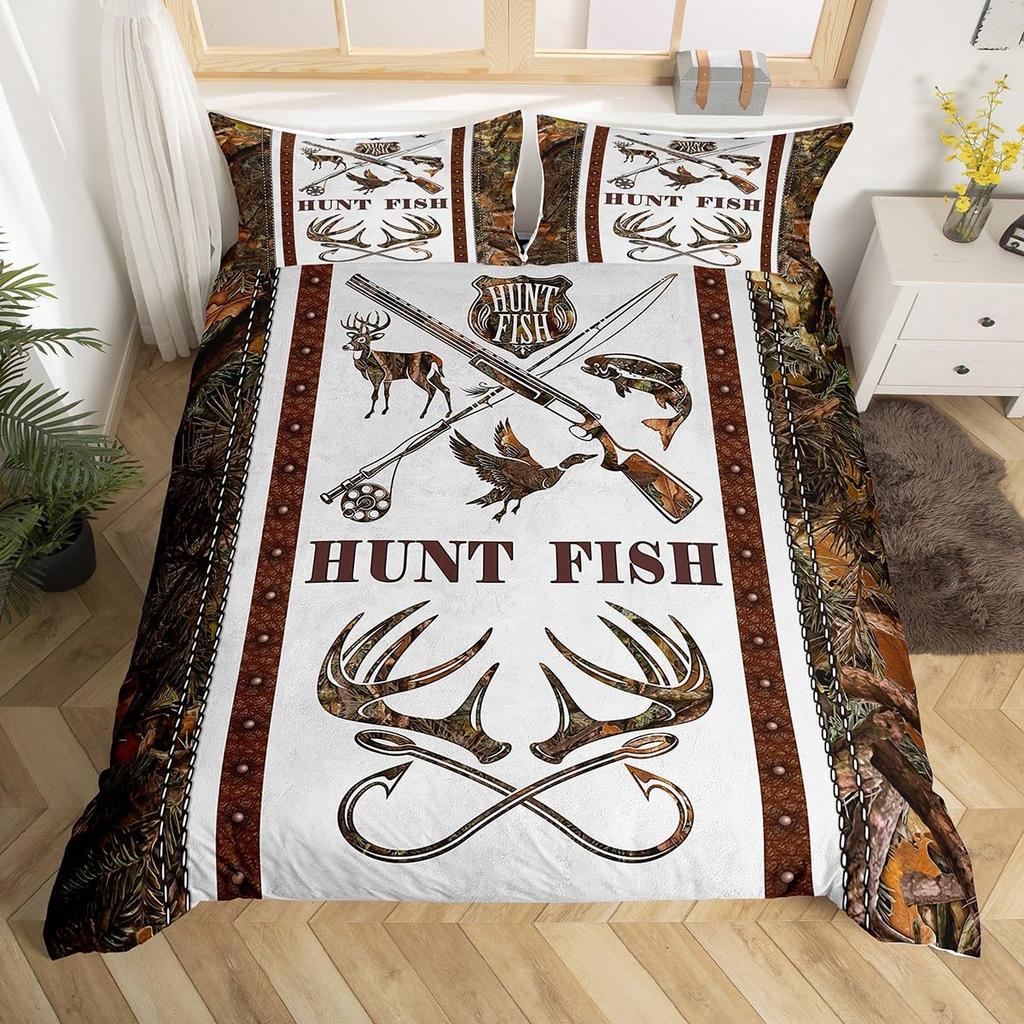 Fishing Duvet Cover Sets For Adults Queen Size Quilt Covers Lightweight Down Room Decor 2 Pillowcases 1 Duvet Cover No Comforter