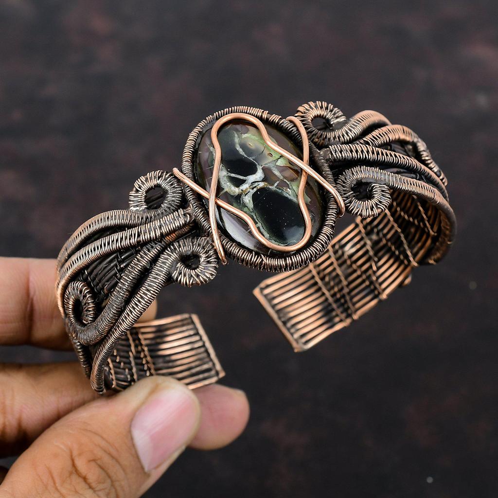 Марокканский браслет с трещинами в грязи ископаемого браслета, медная проволока, браслет-манжета, регулируемый браслет ручной работы, браслет с драгоценными камнями, медные украшения, свадебный подарок