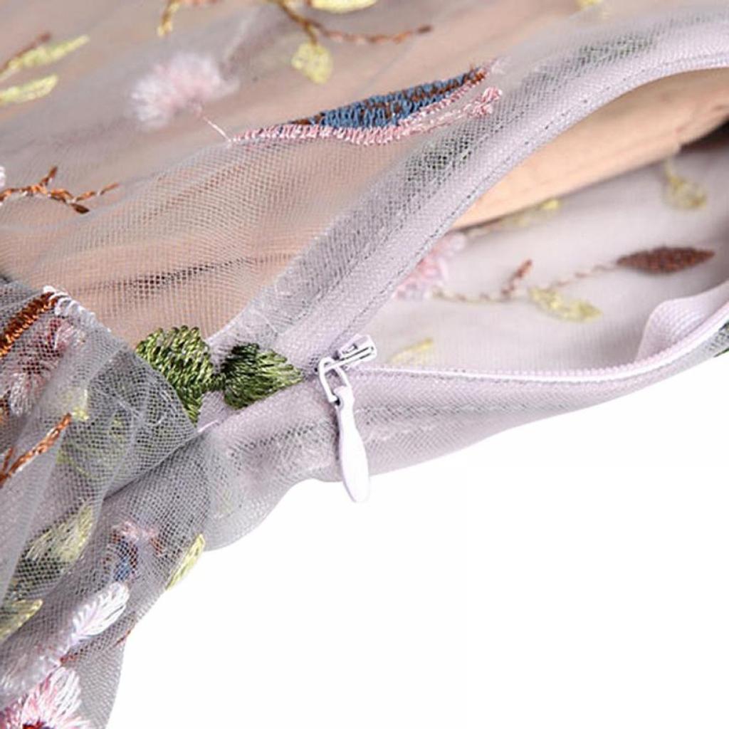 Women's Seaside Holiday Beach Long Dress Mid-length Retro Embroidery Mesh Dress