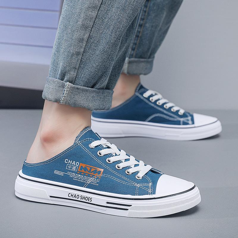 2025 Autumn New Breathable Half-drag Men's Shoes Hong Kong Trendy Canvas Shoes Bag Head Drag Casual Shoes Student Slippers