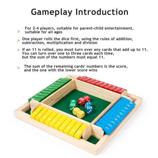 Настольная игра Shut The Box Обучающая игра в кости Стратегическая игра 2-4 игрока Дети Взрослые Семейный вечер Вечеринка Интерактивная деревянная игрушка Закрой коробку