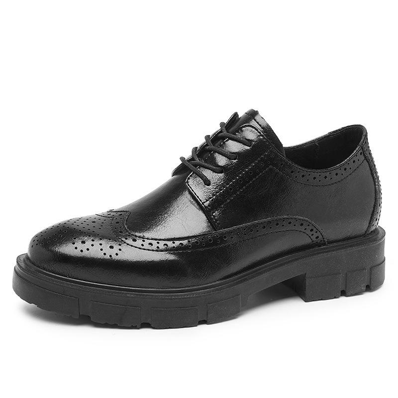 Leather Shoes Men's 2025 New Men's Business Casual Brock Leather Shoes Genuine Leather Men's Shoes Inner Height Increase Wedding Groom Shoes