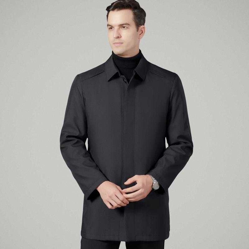 Ветровка мужская со съемной подкладкой, зимнее пальто средней длины для пап среднего возраста, повседневное деловое пальто с утолщенными лацканами